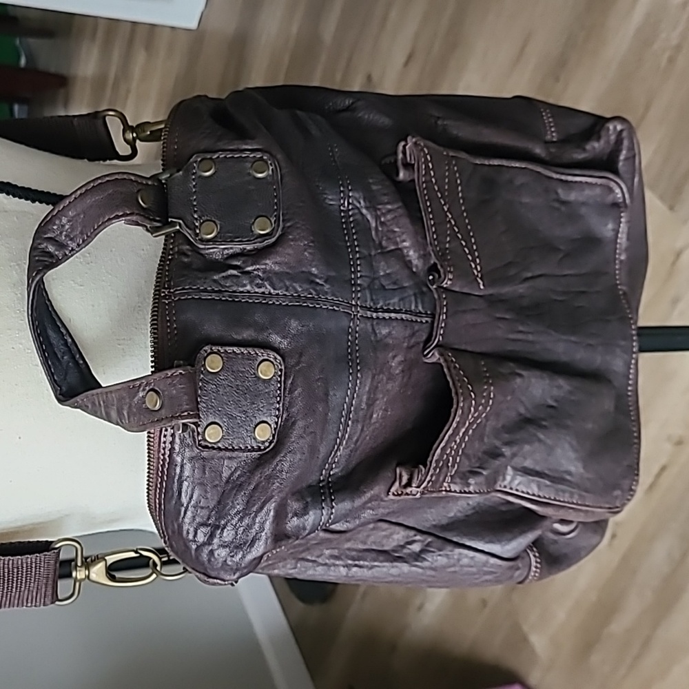 Liu Jo Genuine Leather soft brown bowling style crossbody bag